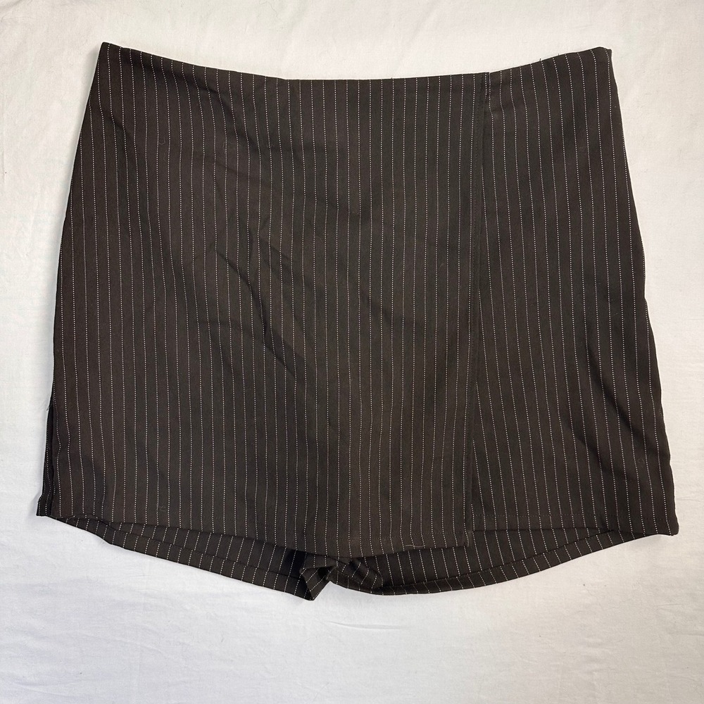 Sincerely Jules Skort Mini Skirt Shorts Pinstripe Brown XL Womens